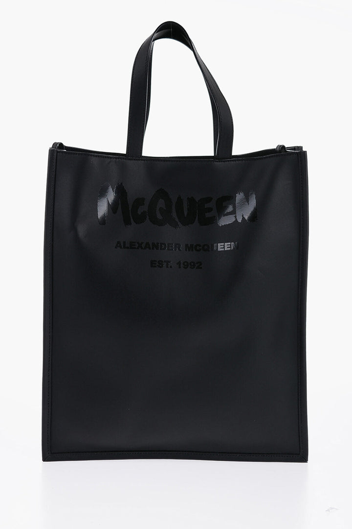 Alexander McQueen Logoed Leather Tote Bag with Shoulder Strap