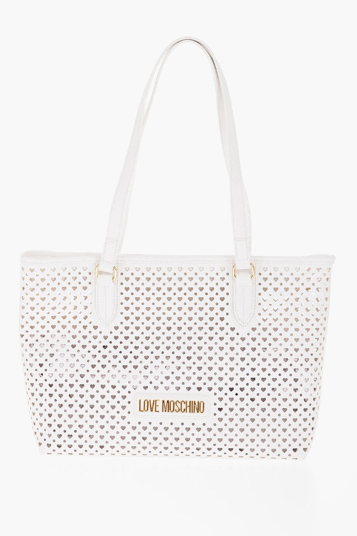 Moschino LOVE Faux Leather Tote Bag With All-Over Heart Shaped Openwo