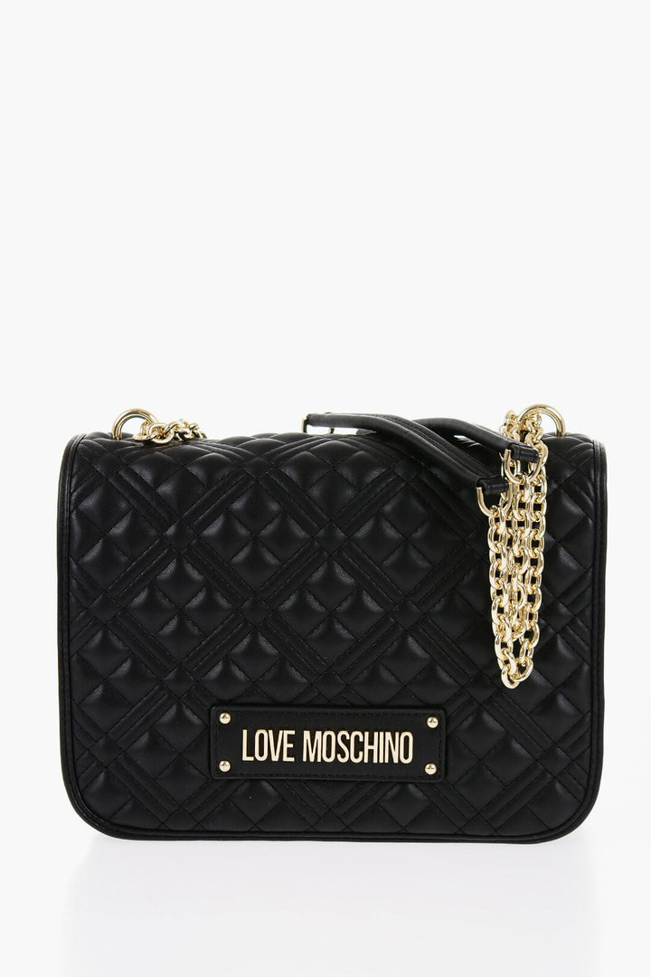 Moschino LOVE Quilted Faux Leather Shoulder Bag with Golden Logo