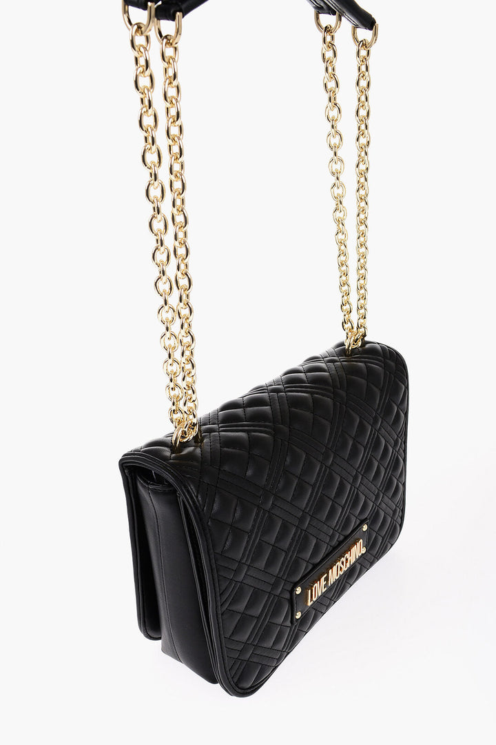 Moschino LOVE Quilted Faux Leather Shoulder Bag with Golden Logo