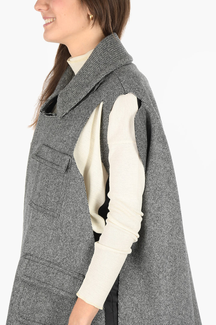 Other - Maison Margiela MM0 plain herringbone cape with cut out details - 8052707558416 - Ask Me Wear