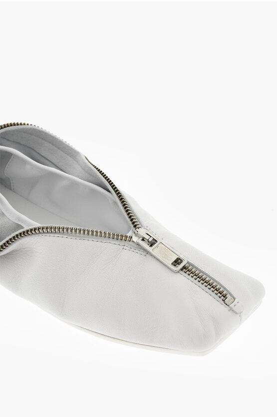 Shoes - Maison Margiela MM6 Leather Ballet Flats with Square Toe and Maxi Zip Closur - 8058260708770 - Ask Me Wear