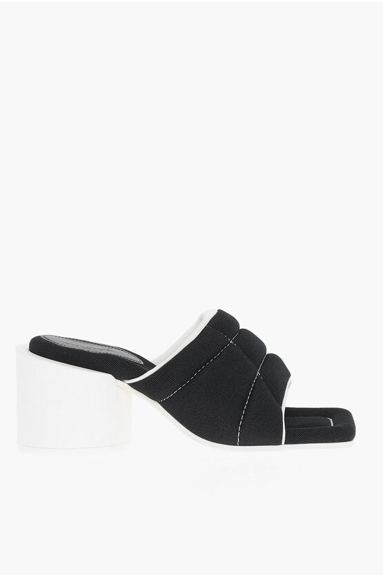 Shoes - Maison Margiela MM6 Square Toe Padded Fabric Mules Heel 7.5cm - 8054326032001 - Ask Me Wear