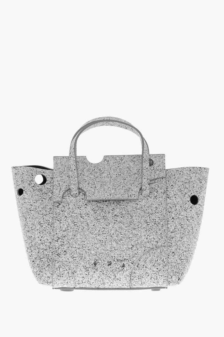 Off-White Marble Effect Leather BURROW Tote Bag