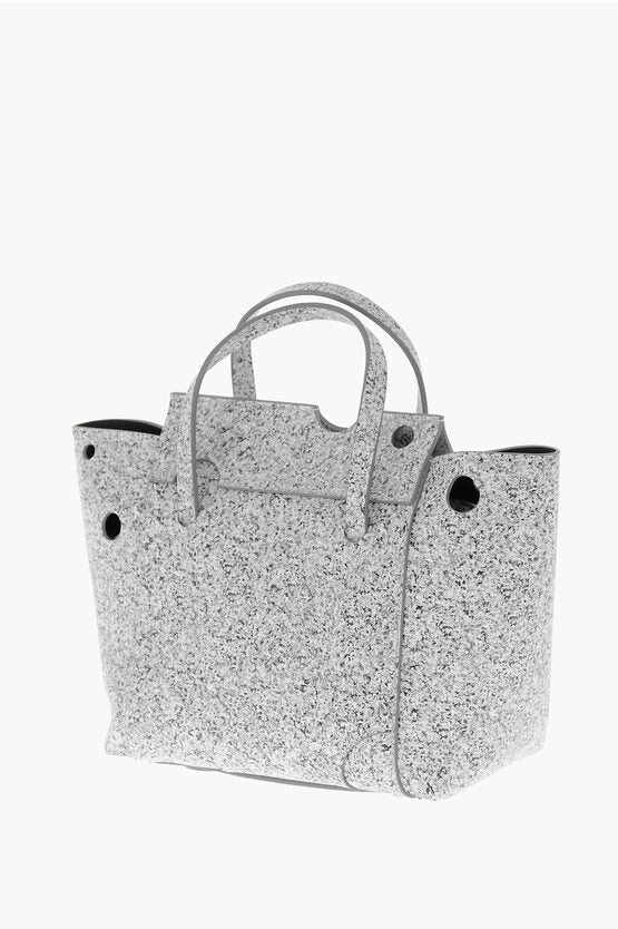 Off-White Marble Effect Leather BURROW Tote Bag