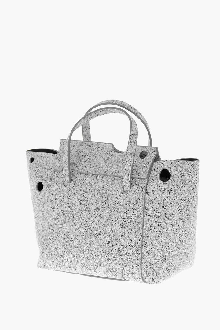 Off-White Marble Effect Leather BURROW Tote Bag