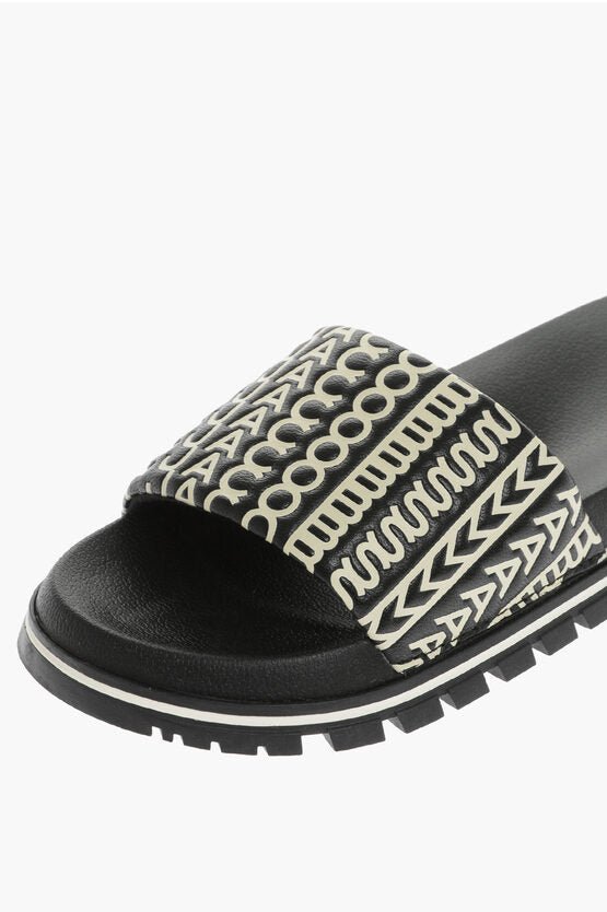 Shoes - Marc Jacobs Leather Slides with All - Over Logo - 196611008990 - Ask Me Wear