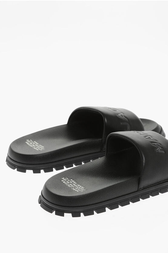 Shoes - Marc Jacobs Leather Slides with Tone on Tone Logo - 196611023924 - Ask Me Wear