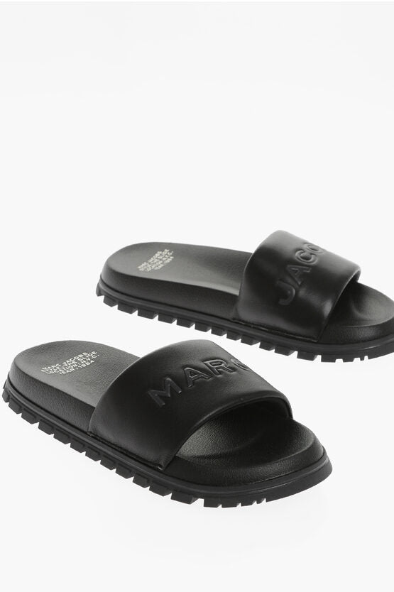 Shoes - Marc Jacobs Leather Slides with Tone on Tone Logo - 196611023924 - Ask Me Wear