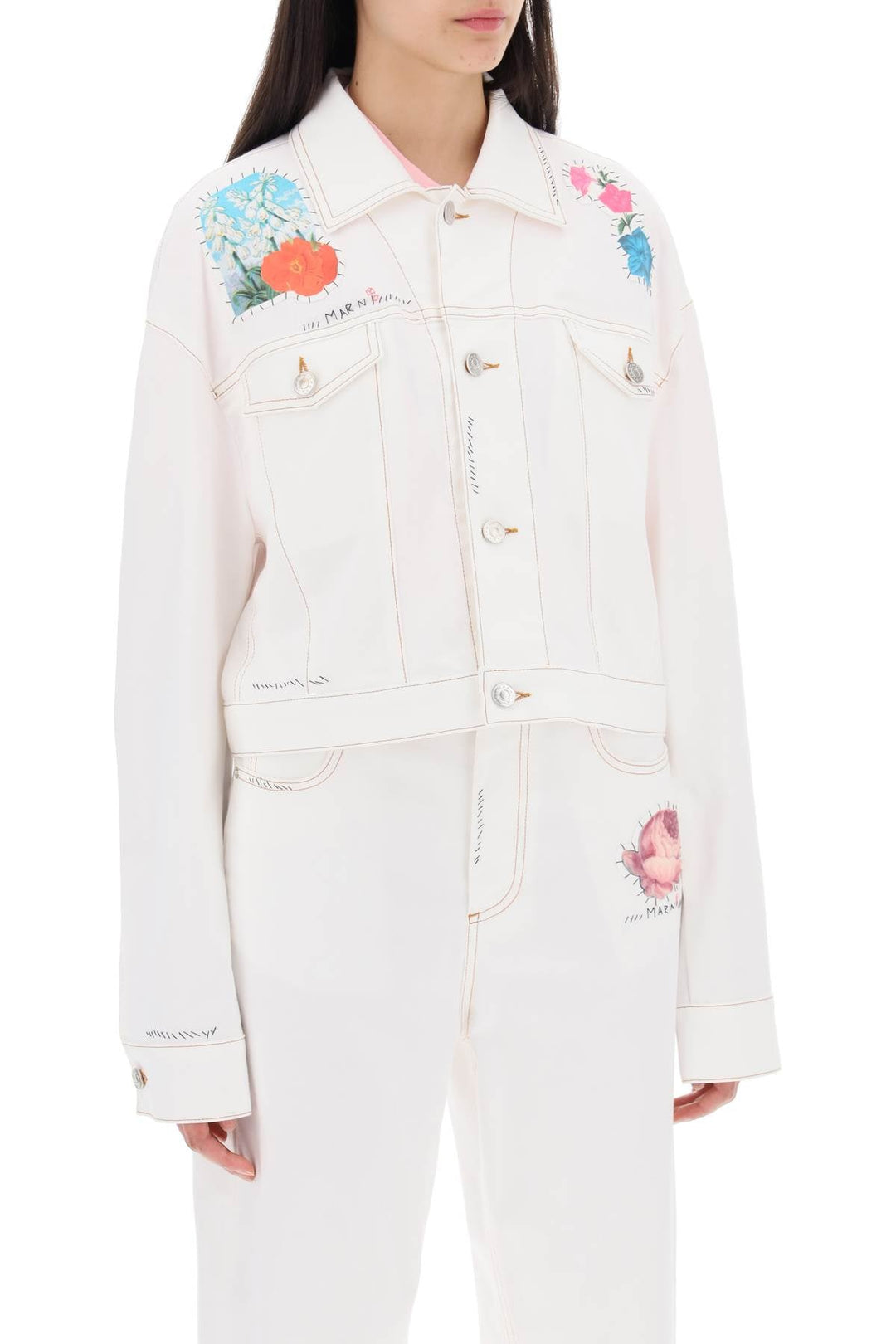 Other - Marni "cropped Denim Jacket With Flower Patches And Embroidery" - 241418DGC000001 - 00W01 - 42 - Ask Me Wear