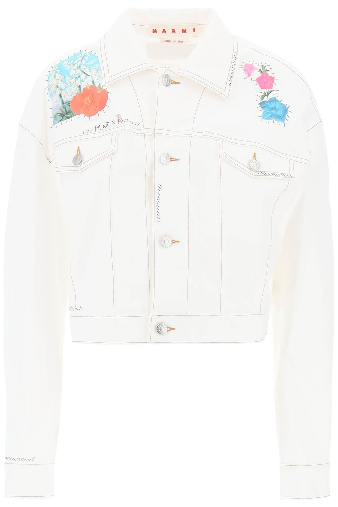 Other - Marni "cropped Denim Jacket With Flower Patches And Embroidery" - 241418DGC000001 - 00W01 - 42 - Ask Me Wear