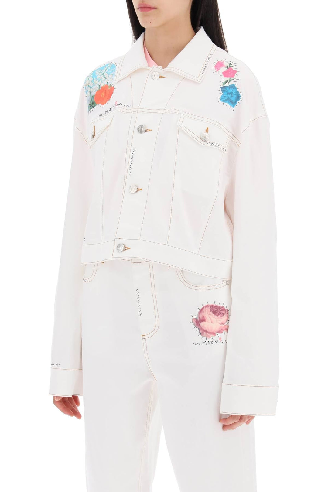 Other - Marni "cropped Denim Jacket With Flower Patches And Embroidery" - 241418DGC000001 - 00W01 - 42 - Ask Me Wear