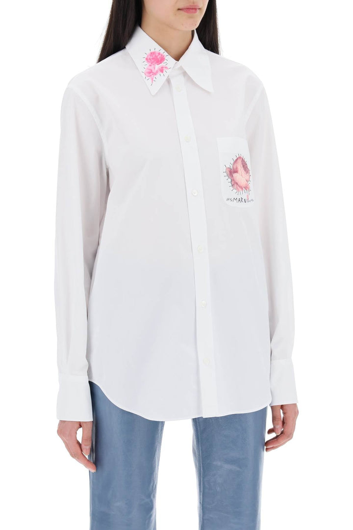 Other - Marni "shirt With Flower Print Patch And Embroidered Logo - 241418DCW000003 - 00W01 - 40 - Ask Me Wear