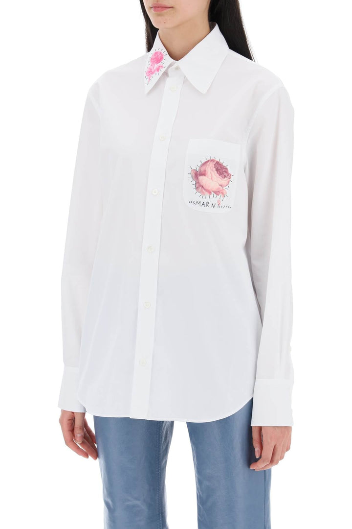 Other - Marni "shirt With Flower Print Patch And Embroidered Logo - 241418DCW000003 - 00W01 - 40 - Ask Me Wear