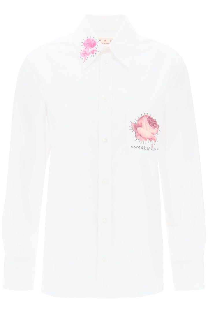 Other - Marni "shirt With Flower Print Patch And Embroidered Logo - 241418DCW000003 - 00W01 - 40 - Ask Me Wear