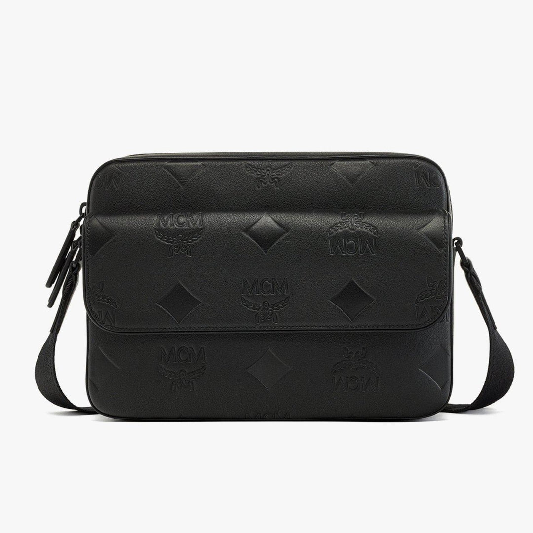 Handbag - MCM Aren Messenger Bag in Maxi Monogram Leather - MMRDATA05BK001 - Ask Me Wear