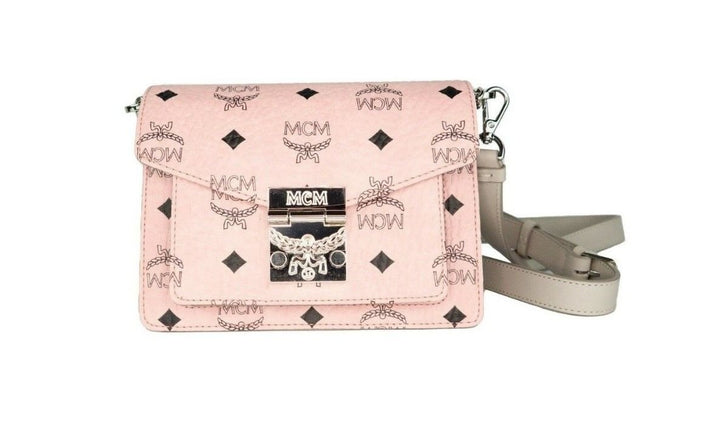  - MCM Signature Soft Pink Diamond Logo Leather Mini Flap Lock Crossbody Handbag - 70379 - Ask Me Wear