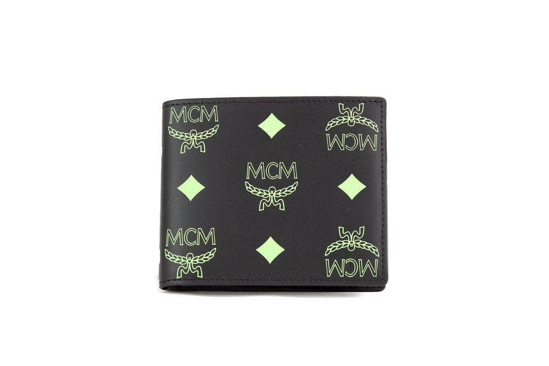  - MCM Small Black Summer Green Smooth Visetos Monogram Logo Leather Bifold Wallet - 47111 - Ask Me Wear