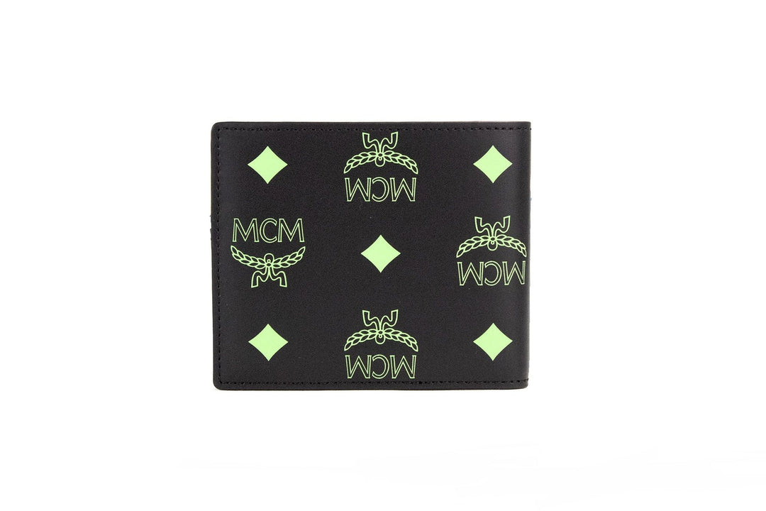  - MCM Small Black Summer Green Smooth Visetos Monogram Logo Leather Bifold Wallet - 47111 - Ask Me Wear