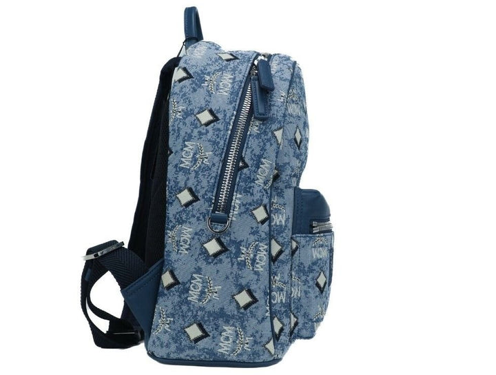  - MCM Stark Small Blue Vintage Jacquard Monogram Logo Fabric Backpack Bookbag - 36474 - Ask Me Wear