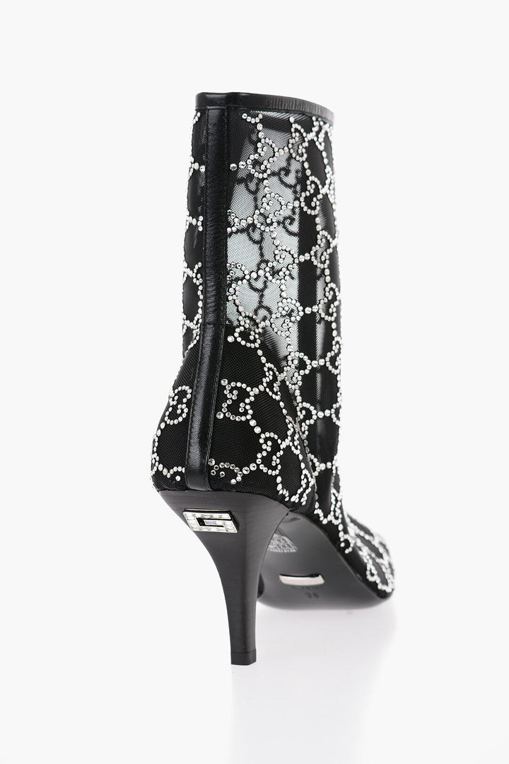 Gucci Mesh Ankle Boots with All-Over Rhinestone Monogram 8,5cm