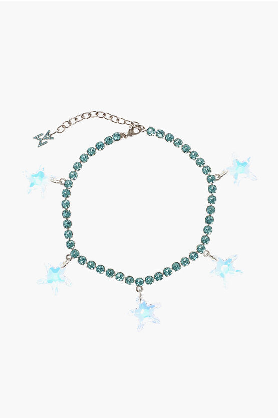 Amina Muaddi Metal Anklet Embellished with Rhinestones and Star Shaped Ch