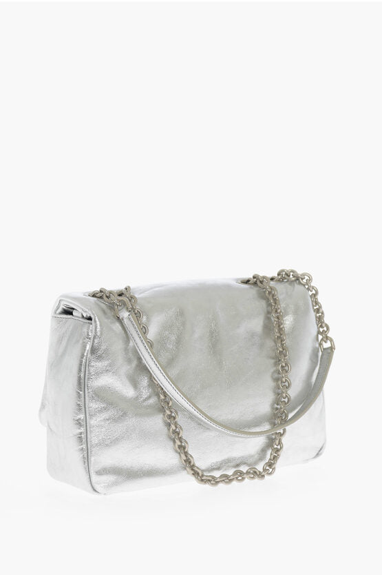 Bolso bandolera JITNEY de piel metalizada en color blanco roto