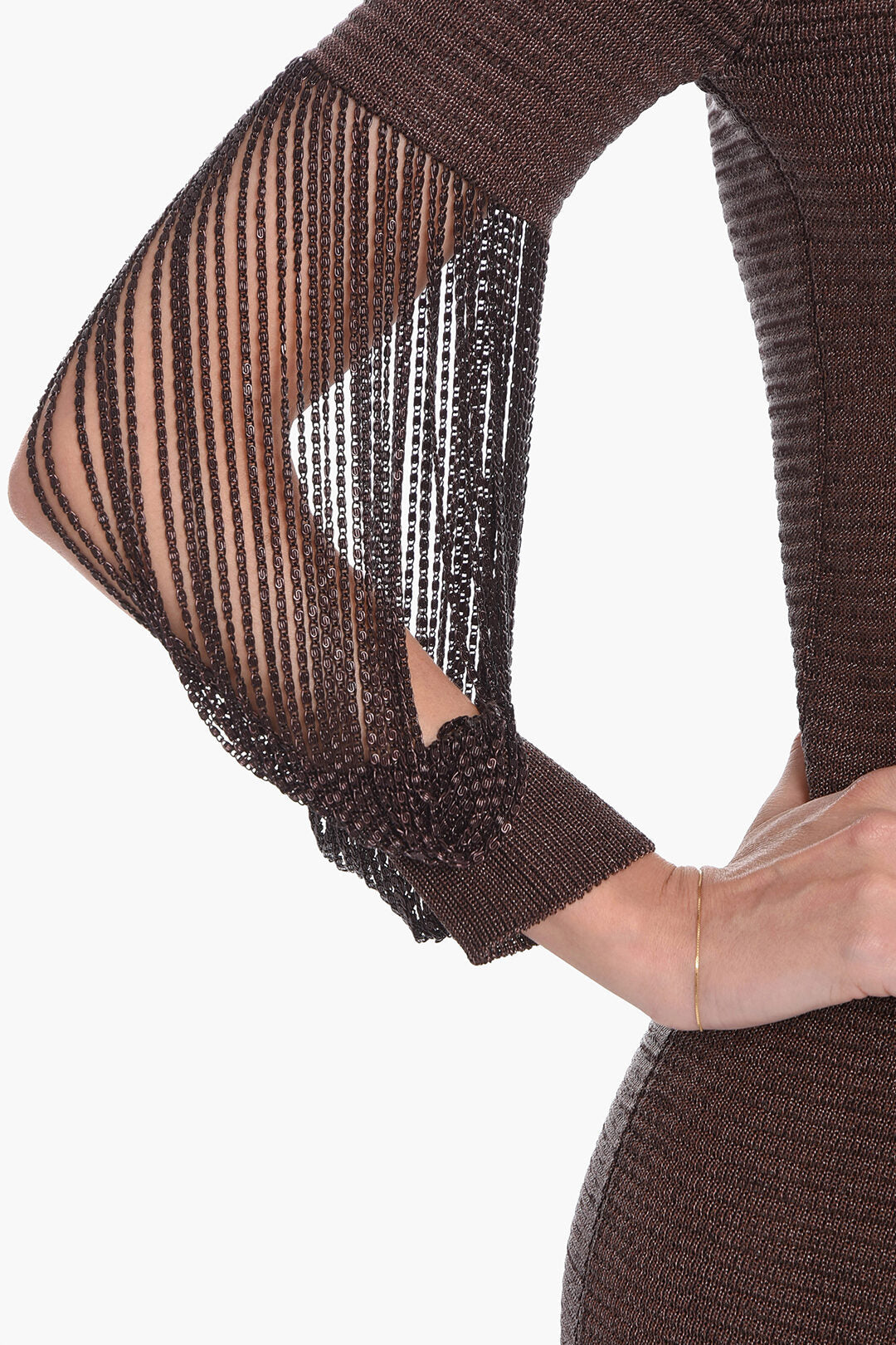 Bottega Veneta Metallic Viscose-knit Midi Dress with Chain Details