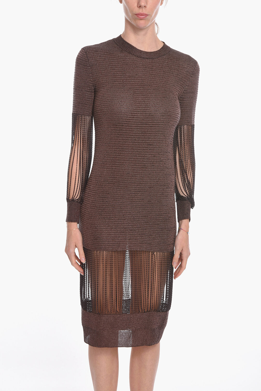 Bottega Veneta Metallic Viscose-knit Midi Dress with Chain Details