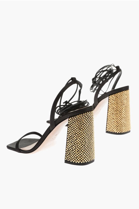 Shoes - Miu Miu Satin Sandals with Squared Rhinstoned Heel 10cm - 8059798008196 - Ask Me Wear