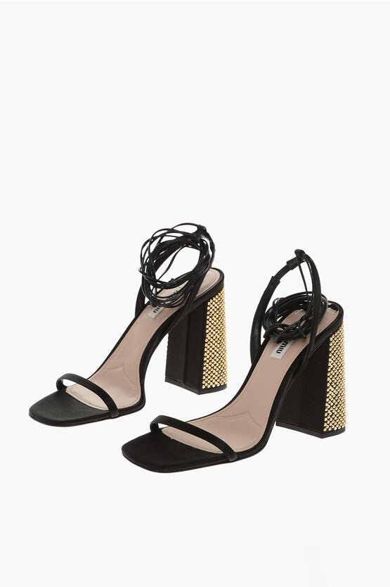 Shoes - Miu Miu Satin Sandals with Squared Rhinstoned Heel 10cm - 8059798008196 - Ask Me Wear