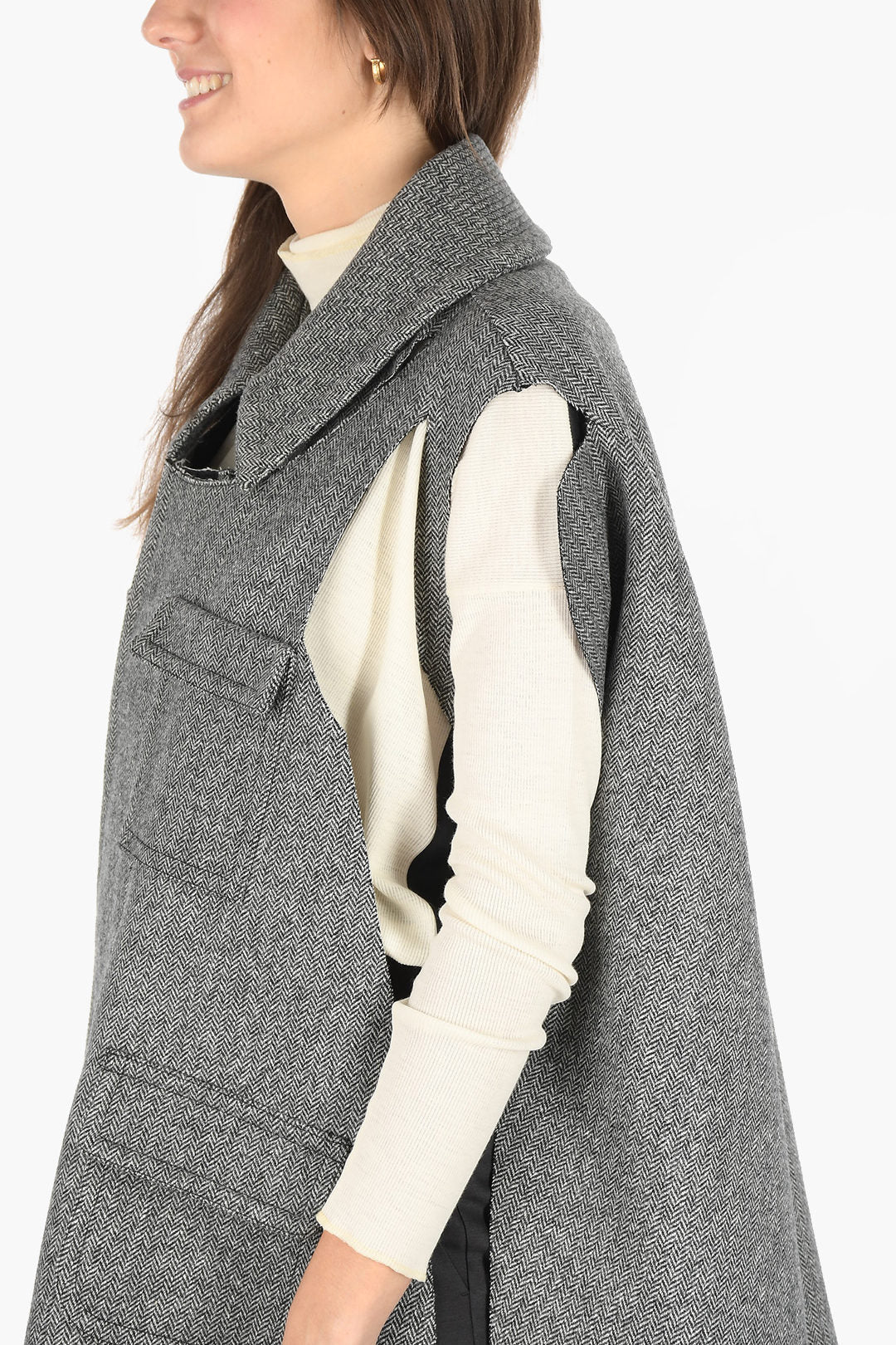 Maison Margiela MM0 plain herringbone cape with cut out details