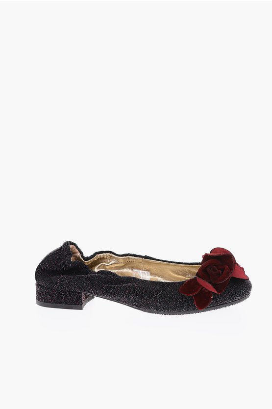 Shoes - Monnalisa glitter leather ballet flats with roses detail - 8032871000300 - Ask Me Wear