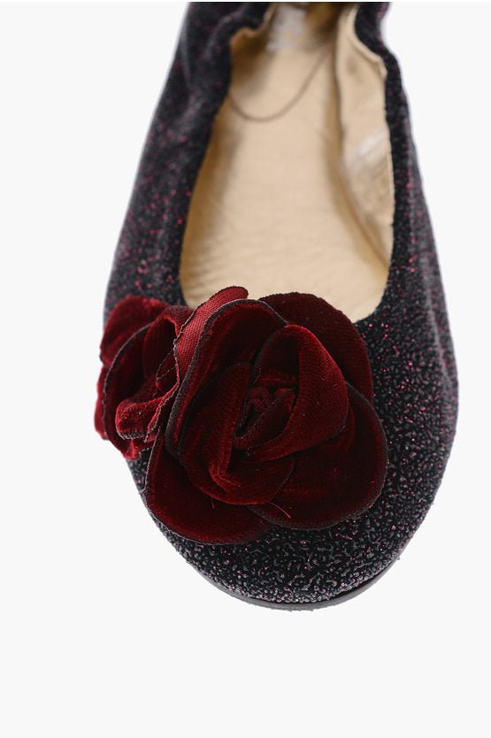 Shoes - Monnalisa glitter leather ballet flats with roses detail - 8032871000300 - Ask Me Wear