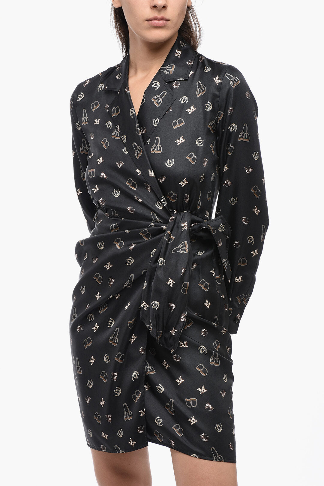 Max Mara Monogram Silk PAMPAS Wrap Minidress