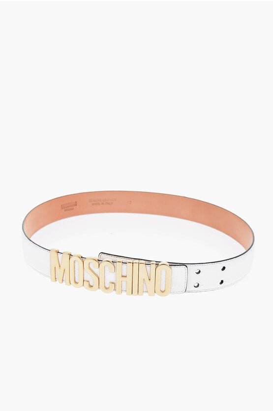 Accessories - Belts - Moschino COUTURE! Textured Leather Belt With Golden Logo 35mm - 657536955498 - Ask Me Wear