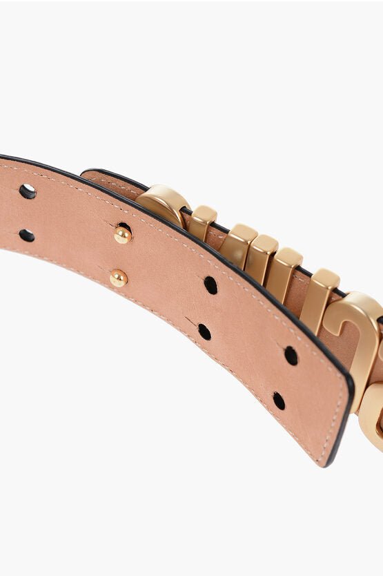 Accessories - Belts - Moschino COUTURE! Textured Leather Belt With Golden Logo 35mm - 657536955498 - Ask Me Wear