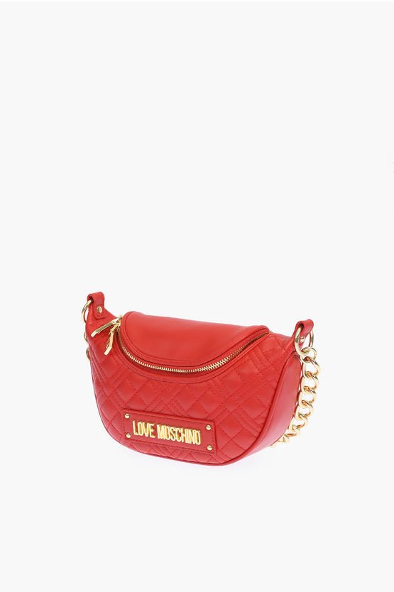 Bags - Moschino LOVE quilted faux leather shoulder bag with golden chain - 8054400642546 - Ask Me Wear