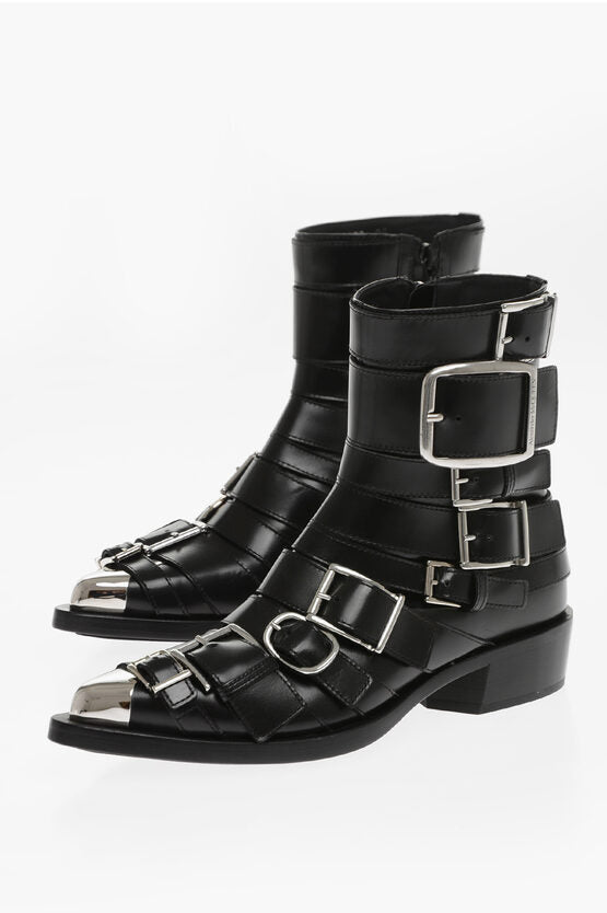 Alexander McQueen Multibuckled HARDWARE Western Booties with Metal Toe 4cm