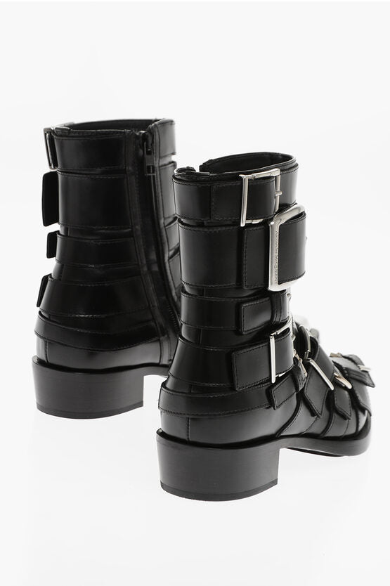 Alexander McQueen Multibuckled HARDWARE Western Booties with Metal Toe 4cm