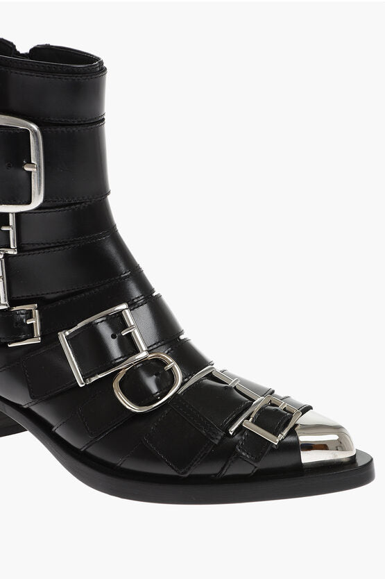 Alexander McQueen Multibuckled HARDWARE Western Booties with Metal Toe 4cm