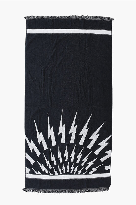 Rings - Neil Barrett Cotton FAIR - ISLE THUNDERBOLT Beach Towel with Fringes - 7417302561338 - Ask Me Wear