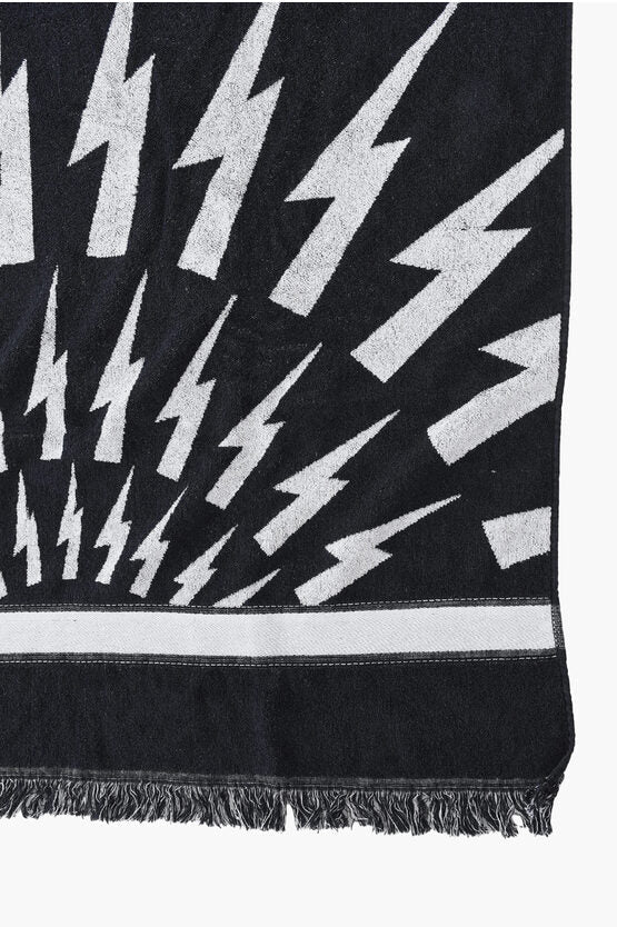 Rings - Neil Barrett Cotton FAIR - ISLE THUNDERBOLT Beach Towel with Fringes - 7417302561338 - Ask Me Wear