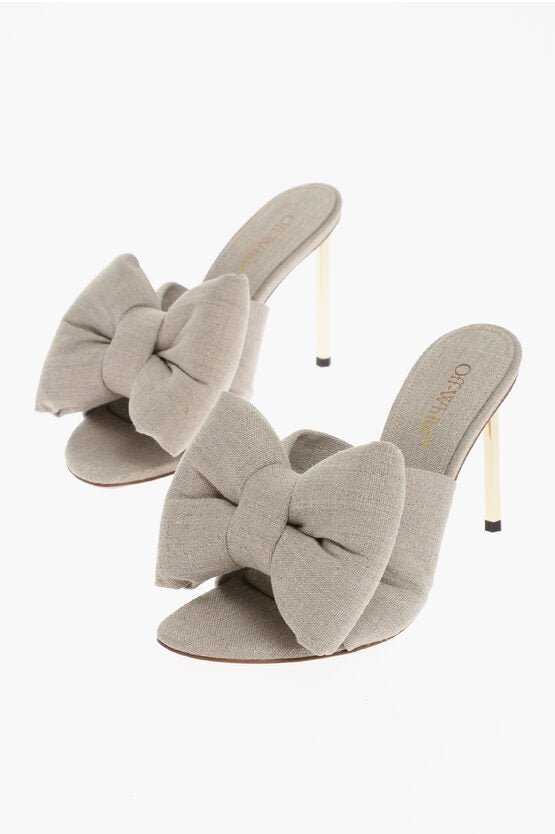 Shoes - Off - White Linen Mules With Bow Heel 10cm - 8051594141299 - Ask Me Wear