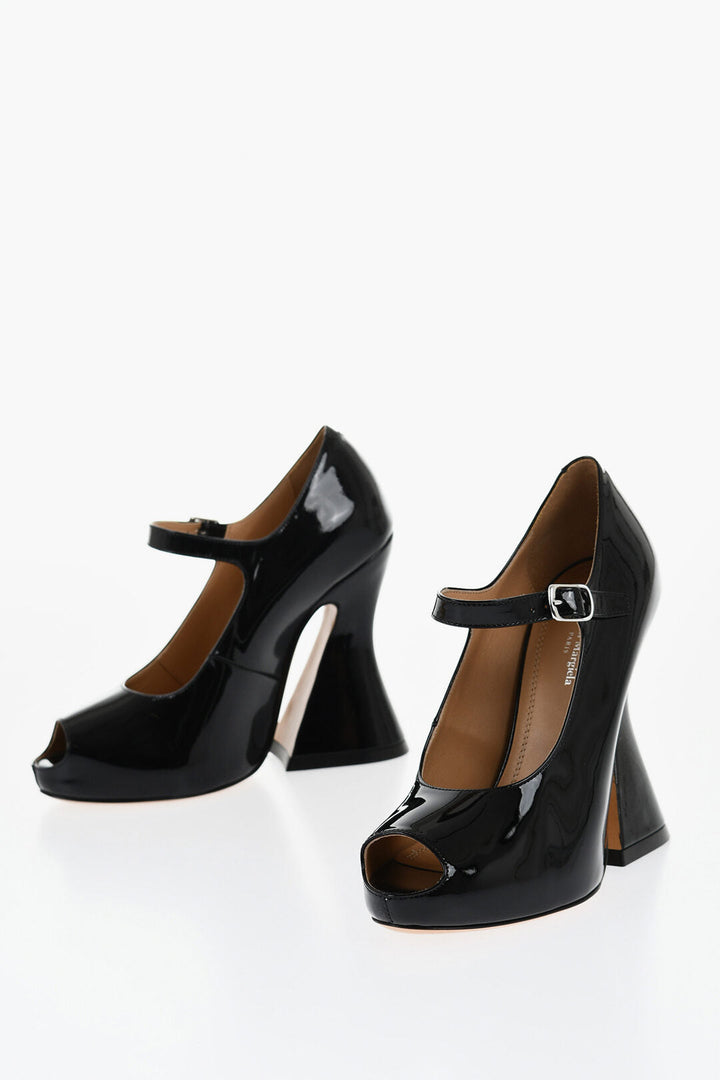 Maison Margiela Open-Toe Patent Leather Pumps With Strap Heel 13 cm