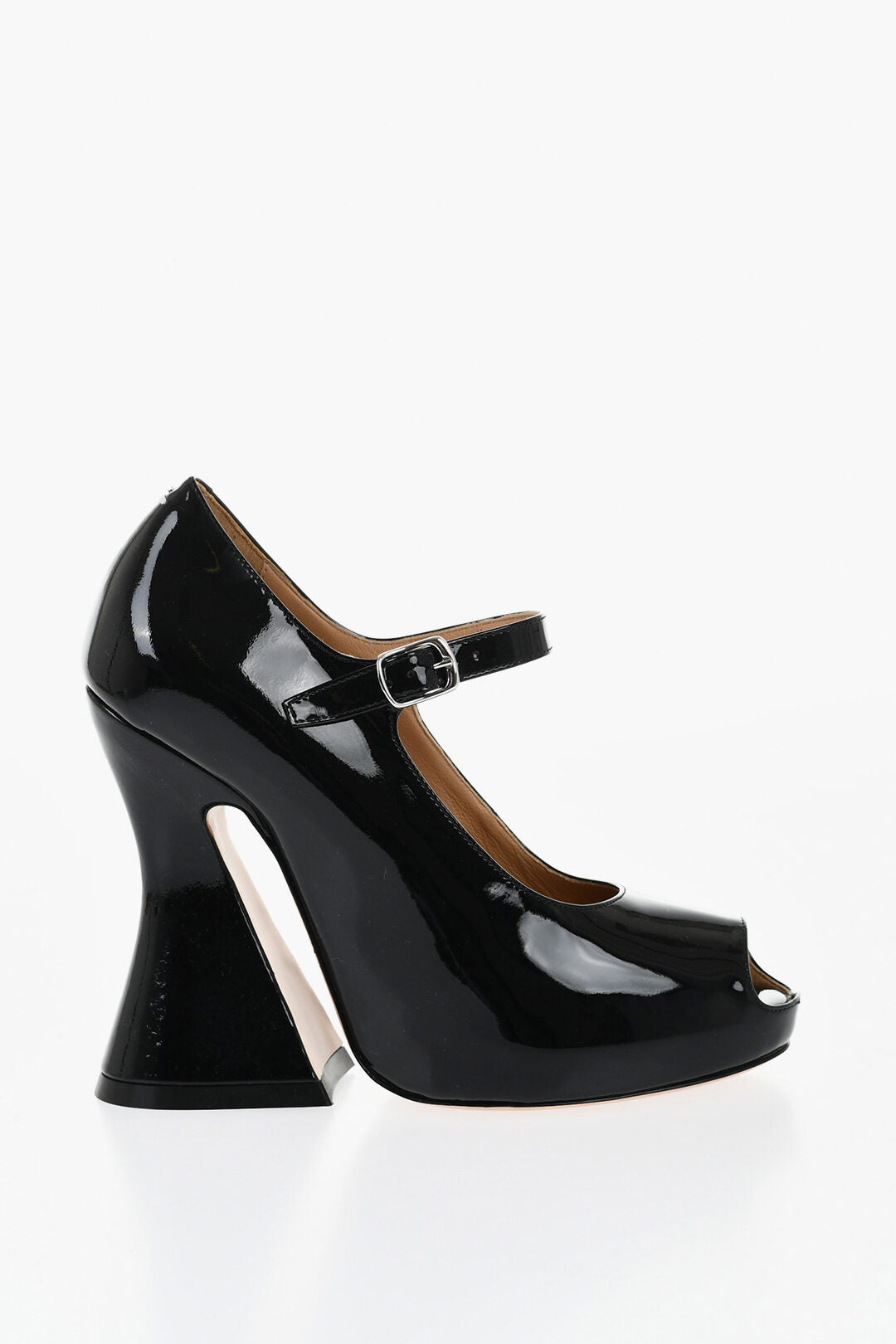 Maison Margiela Open-Toe Patent Leather Pumps With Strap Heel 13 cm