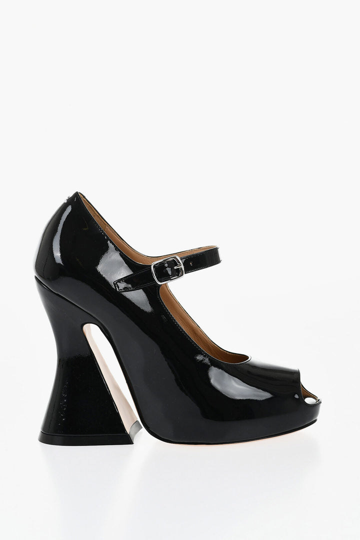 Maison Margiela Open-Toe Patent Leather Pumps With Strap Heel 13 cm
