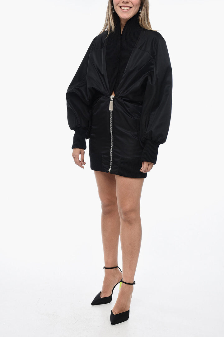 Off-White Padded Mini Dress with Ballon Sleeves