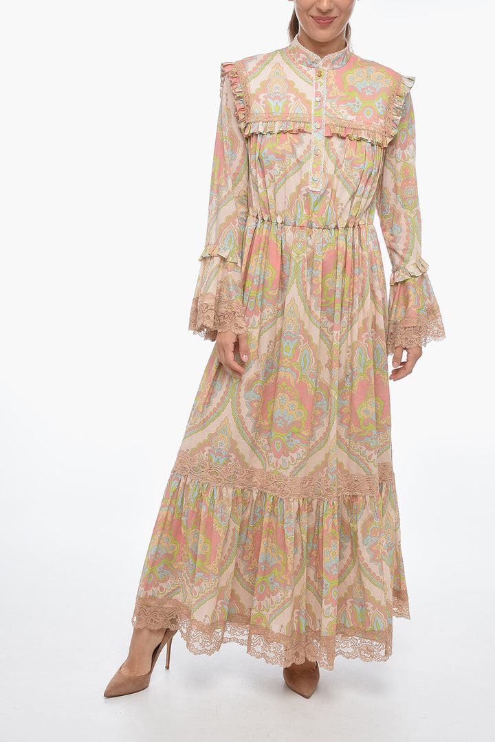 Gucci Paisley Patterned Cotton Shirt Dress with Lace Inserts