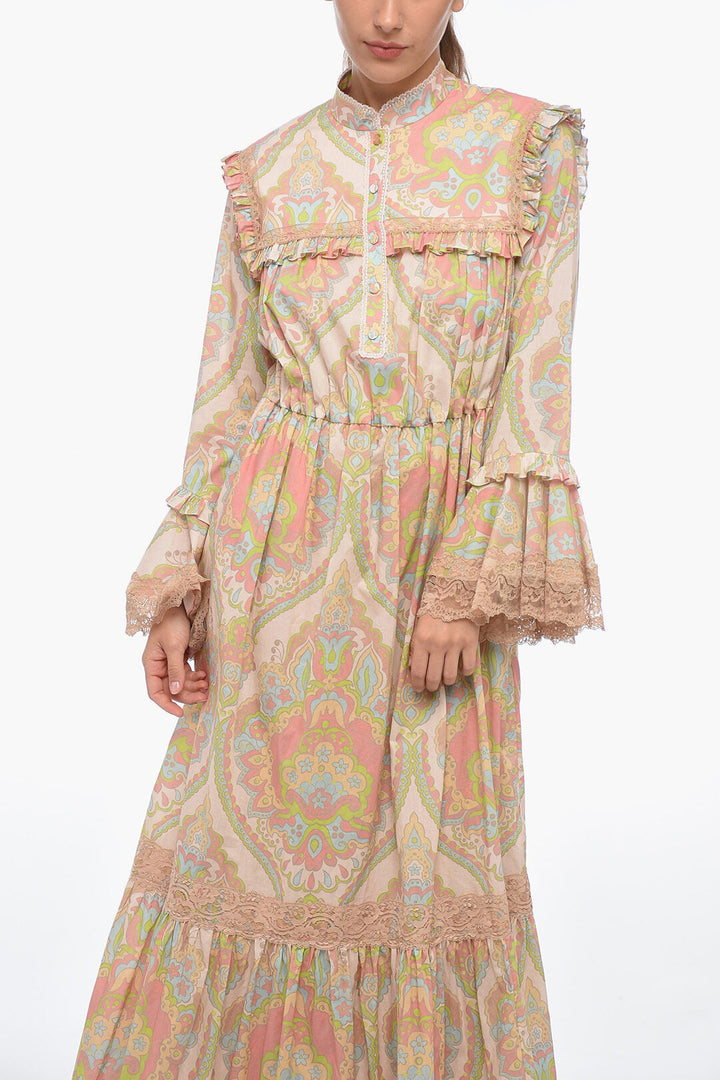 Gucci Paisley Patterned Cotton Shirt Dress with Lace Inserts